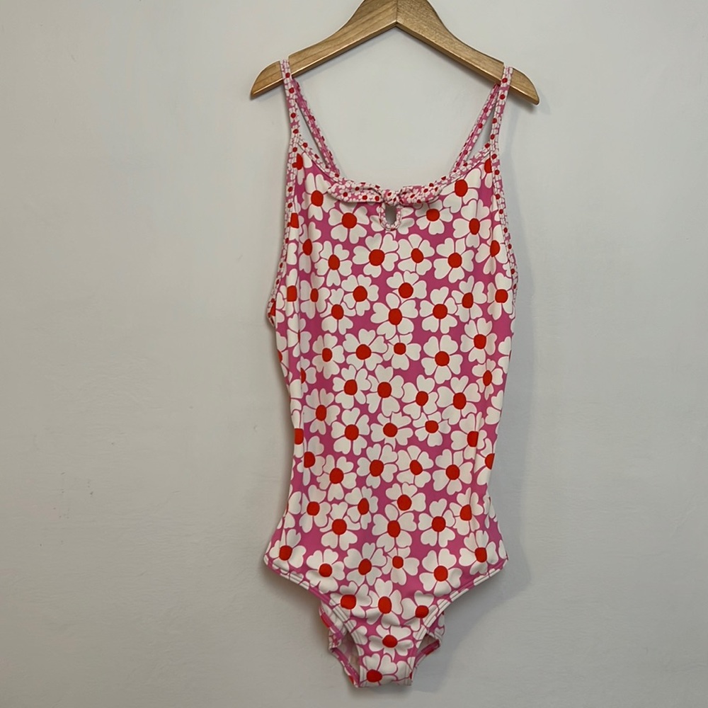 Mini Boden Pink And Orange Flower Print Swimsuit